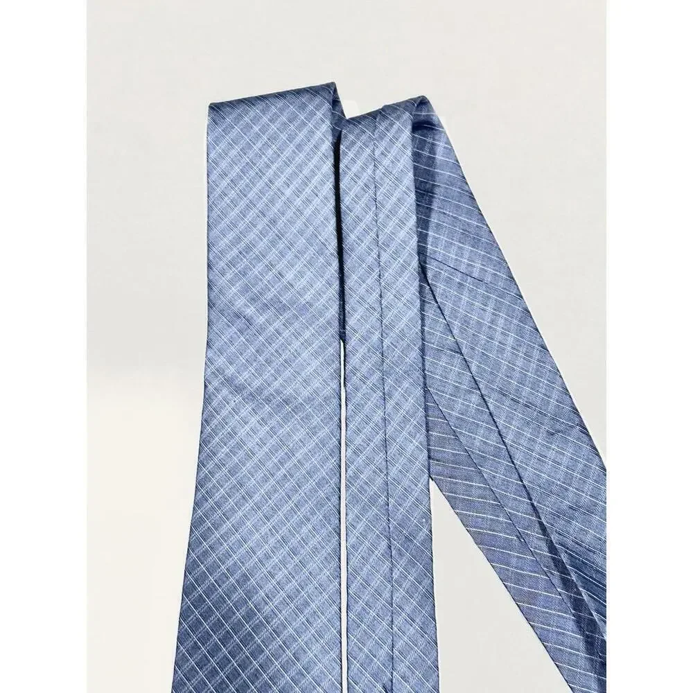 Calvin Klein Men's Blue Windowpane Pattern Silk Tie Classic 57